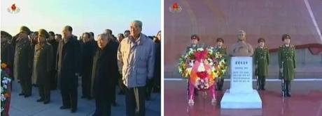 Members of the DPRK leadership Gen. Kim Kyo'k-sik, Gen. Choe Yong Hae, Kim Yong Nam, Choe Yong Rim, Kim Ki Nam visit Kim Jong Suk's grave on 24 December 2012 (Photos: KCTV screengrabs)