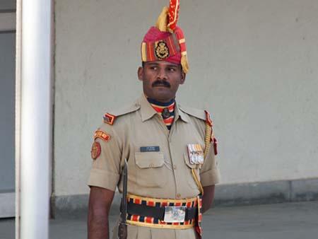 Indian guard at the Indian-Pakistan border