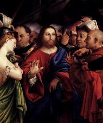 Lorenzo_Lotto_-_Christ_and_the_Woman_Taken_in_Adultery_-_WGA13709