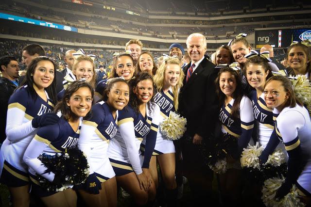 Navy Cheerleaders Meet Vice President Joe Biden.