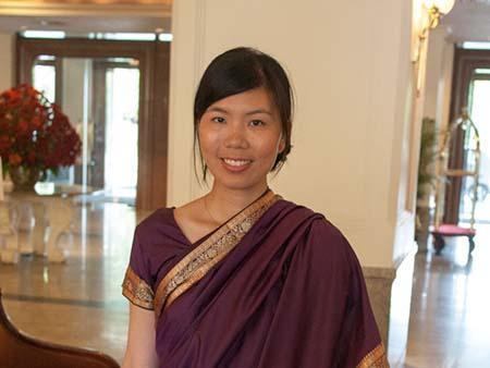 Sonya wearing a sari for the Sri Lanka wedding