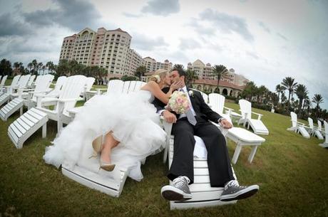 bride-groom-kiss-lawn chair bride and groom kiss on lawn chairs