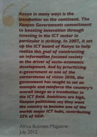 Quote from African Business Magazine - July 2012