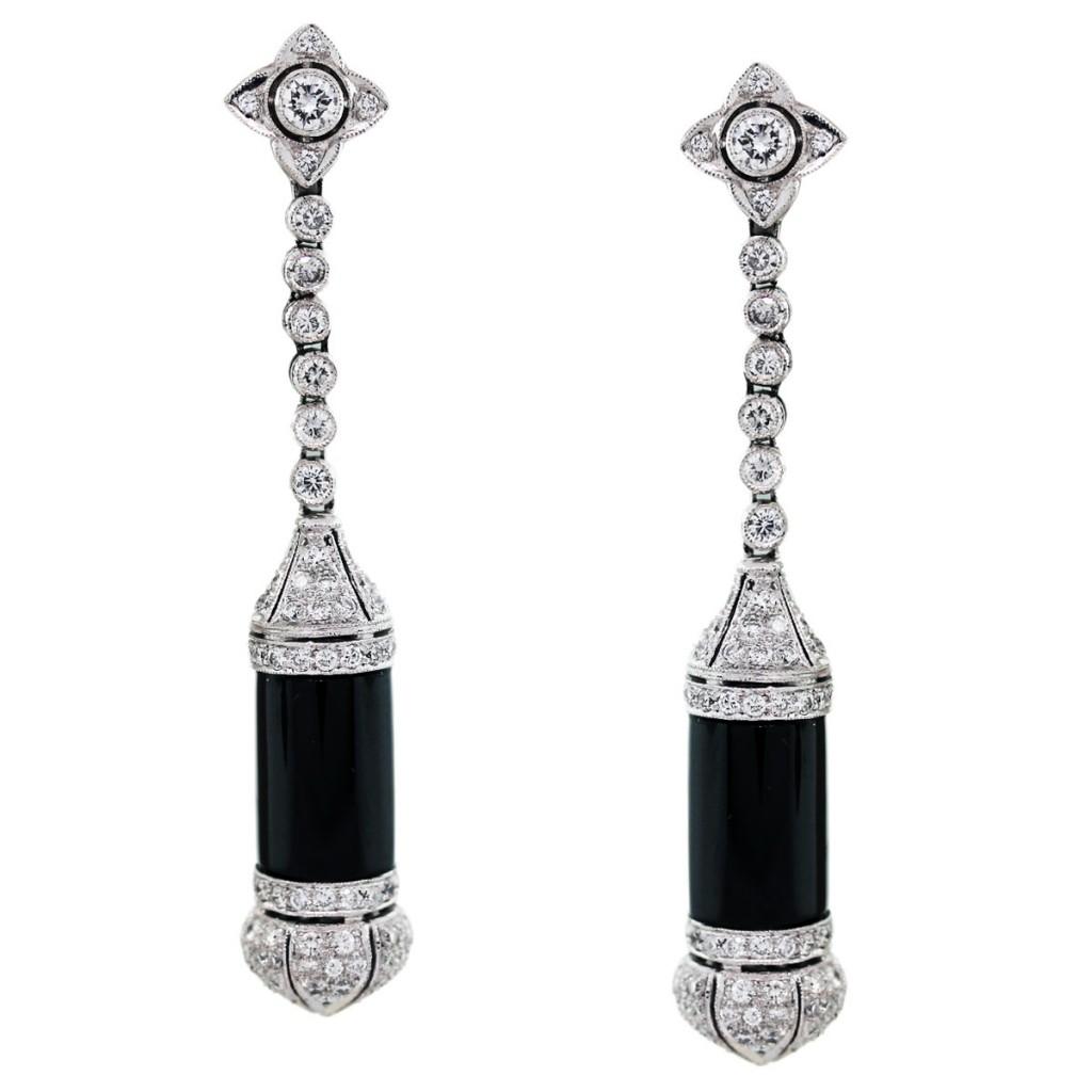 diamond and onyx drop earrings, diamond earrings, onyx drop earrings