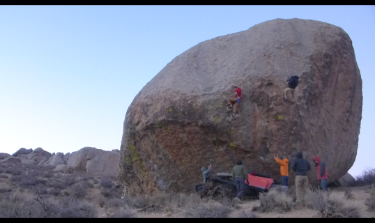 Elliot enters the crux of ZAP, over a sea of pads hovering above some bushes.