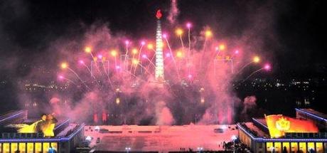 A fireworks display illuminates the Tower of the Chuch'e Idea and the skies over Kim Il Sung Square in Pyongyang on 1 January 2013 (Photo: Rodong Sinmun)