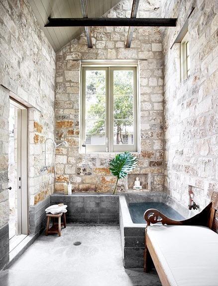 beautiful stone walled bath by Ryan Ford