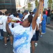 Lauren drinking Cask Wine - Carnival in Trinidad