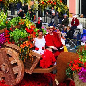 Mayor Kevin Sawkins and Camila Lopez celebrate San Gabriel's Centennial with the city's first float entry into the Rose Parade in 40 years - Photo by Jim E. Winburn