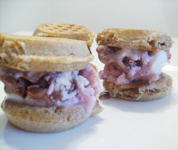 Neapolitan Ice Cream Waffle Sandwiches