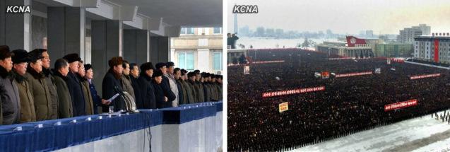 View of the platform and participants at a mass rally in Pyongyang on 5 January 2013 (Photos: KCNA)