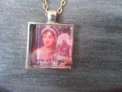 One of a kind pendant art: This one is Jane Austen at home.