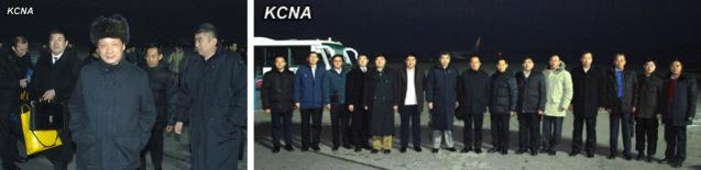 Chinese Vice Minister of Commerice Li Jinzao (L) arrives in Pyongyang on 7 January 2013 at the head of a delegation (R) attending the 7th DPRK-China Intergovernmental Cooperation Committee for Economy, Trade, Science and Technology (Photos: KCNA)