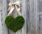 Moss Covered Wood Heart with Burlap Bow. - TheEducatedOwl