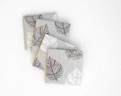 Coasters Grey White Leaves Taupe Metallic Autumn Winter Ceramic Coasters, set of 4 - mayagencic