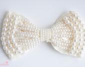 Trendy ivory/cream/beige bowtie, brooch, bow tie for women - MYadoria