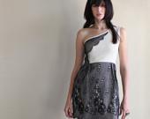 Lace dress - vintage style with one shoulder cut, ivory jersey and black lace - small medium large - Minxshop