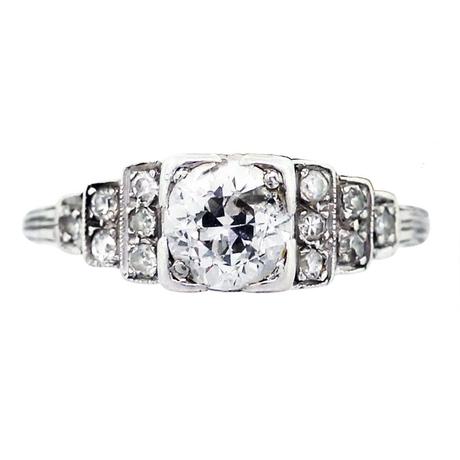 Platinum and Diamond Vintage Engagement Ring, platinum engagement ring, platinum