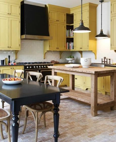 NookAndSea-Kitchen-Mustard-Yellow-Cabinets-Wood-Rustic-Black-Table