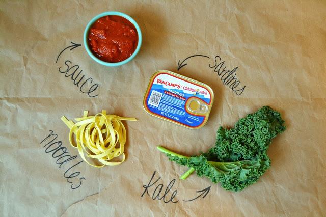 6 ingredients or less, spicy sardine pasta