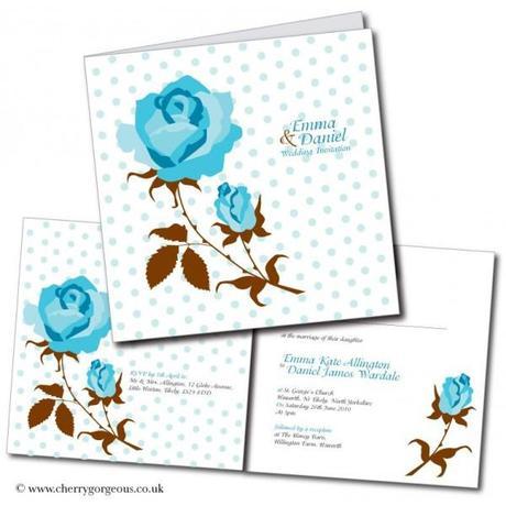 Vintage blue rose wedding invitations by Cherry Gorgeous