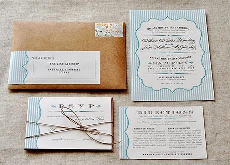 Rustic blue vintage wedding invitataions via Wedding Bee blog