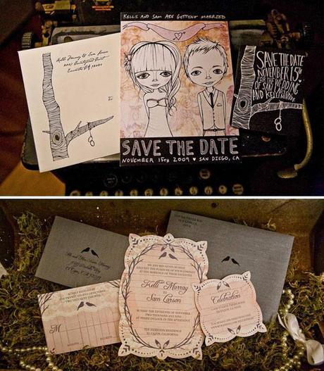 Illustrated vintage garden wedding invitation via Green Wedding Shoes blog
