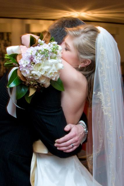 Bride and groom first private moment after getting married