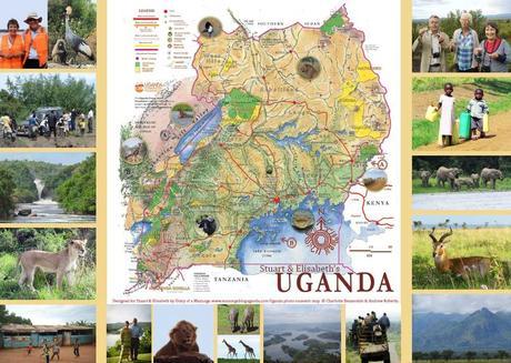 Uganda souvenir map photo montage. Uganda travel blog