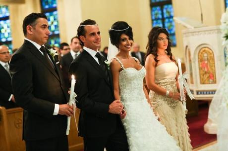 Greek orthodox wedding bride and groom with halos