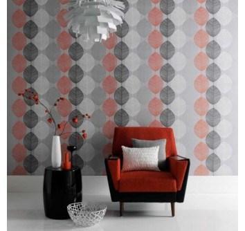 retro leaf orange pattern wallpaper living room