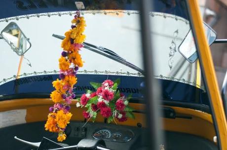 An inside view of a rickshaw, of which there are thousands on any street at any time. 