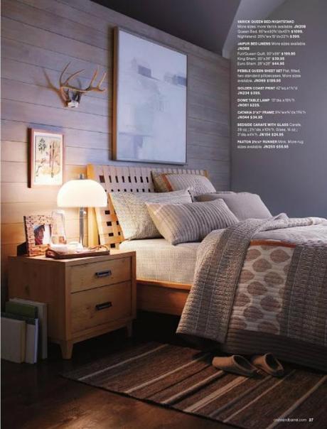 Crate-And-Barrel-January-Inspiration-Catalog-2013-Grey-Bedroom-Walls-Gray-Bed-Comforter-Quilt-Cabin-Rustic-Winter-Patterned