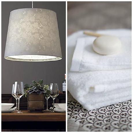 Crate-And-Barrel-January-Inspiration-Catalog-2013-Winter-Decorating-Grey-Gray-Walls-Dining-Room-Chandelier-Centerpiece-Warm-Rich-Fall-White-Towels-Bathroom-Soap-Wine-Succulent-Wood