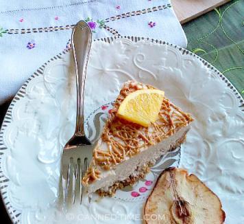 Orange-Pear Vegan Cheesecake with Biscoff Drizzle - GF w/ Raw Options from Canned-Time.com