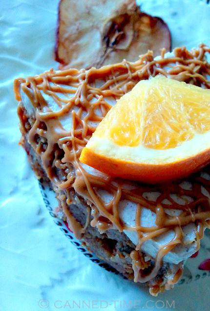 Orange-Pear Vegan Cheesecake with Biscoff Drizzle - GF w/ Raw Options from Canned-Time.com