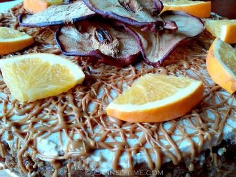 Vegan Orange - Pear Cheesecake w/ Biscoff Drizzle