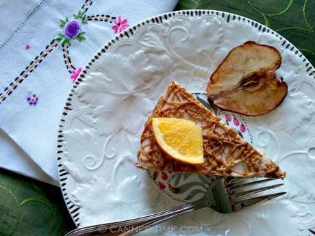 Orange-Pear Vegan Cheesecake with Biscoff Drizzle - GF w/ Raw Options from Canned-Time.com