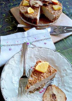 Orange-Pear Vegan Cheesecake with Biscoff Drizzle - GF w/ Raw Options from Canned-Time.com
