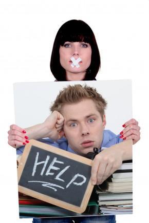 Picture of woman with tape on her mouth