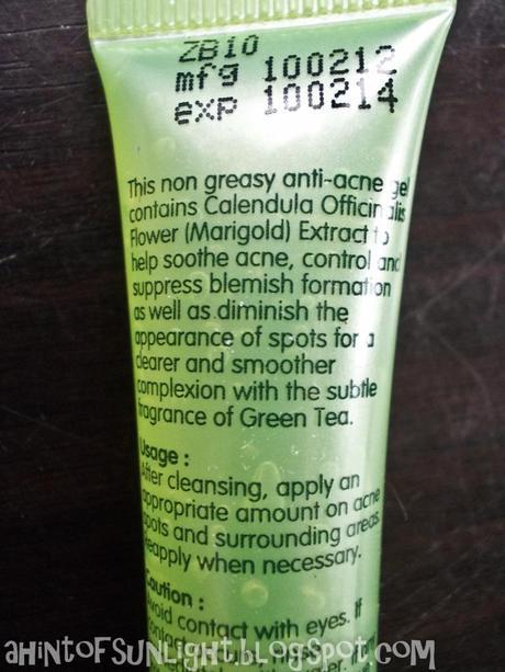 Watsons Green Tea Anti Acne Gel Review