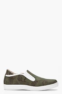 Slip Into Spring Already!:  McQ Alexander McQueen Green Printed Canvas Low-top Slip On Sneaker
