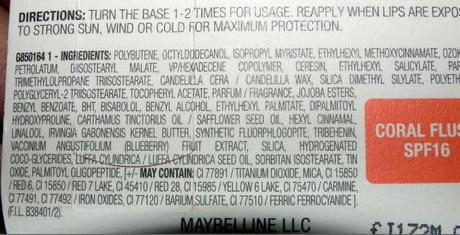 Ingredients of Maybelline Baby Lips Color Lip Balm with SPF 16