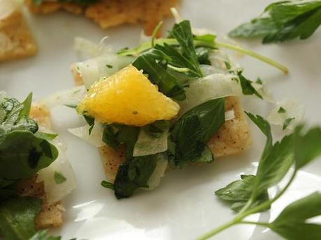 Parmesan and Asiago Frico Squares with Fennel and Orange Salad