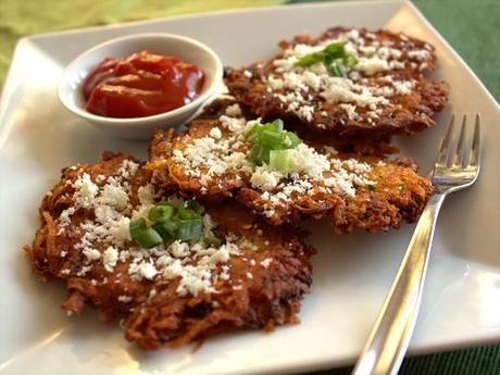 Latkes with Clarified Butter, Cotija Cheese and Truffled Ketchup