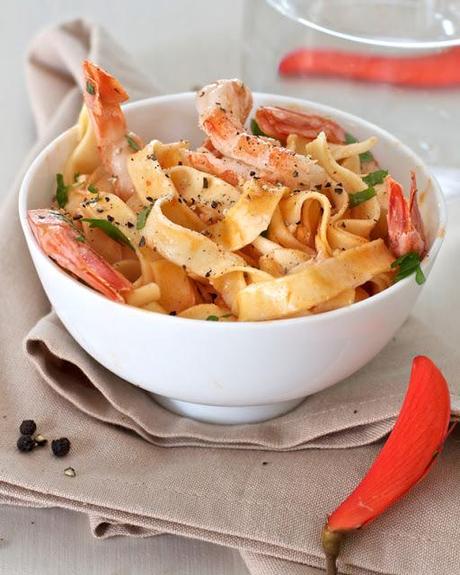 Pasta with Prawns and Red Peppers