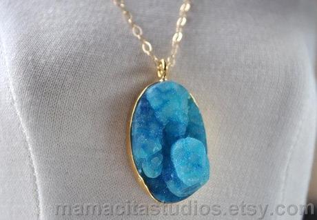 druzy necklace, etsy jewelry, blue stone necklace, inexpensive jewelry