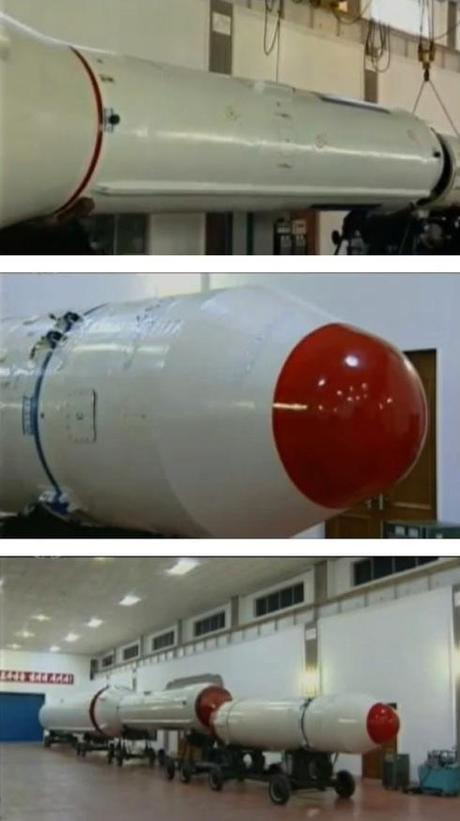 U'nha-3 rocket on display at the Sanum-dong research and development facility in northern Pyongyang (Photos: KCTV screengrabs)