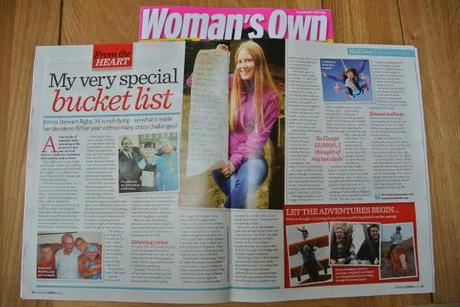 Emma's Bucket List features in Woman's Own Magazine 14th Jan 2013 Edition