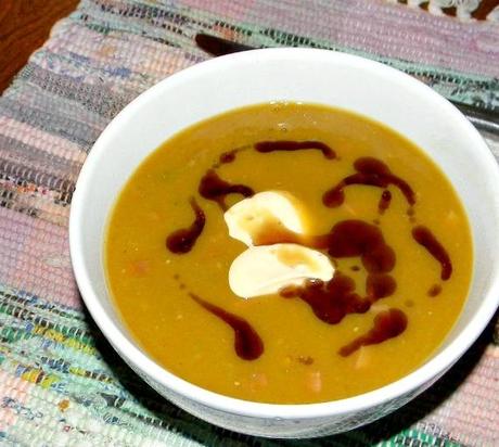 Split Pea Soup with Thai Sherry Cream & Squash Seed Oil